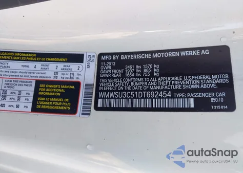 2013 Mini Hardtop Cooper из США, поврежденный, VIN WMWSU3C51DT692454